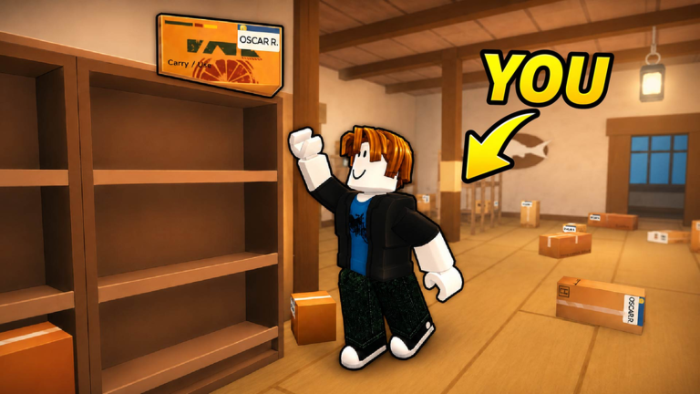 Official Mail Simulator experience media showing labeled packages near post office sorting shelves